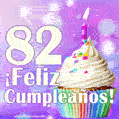 GIF para cumpleaños de 82 con pastel de cumpleaños y los mejores deseos