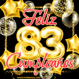 A large of balloons in various shapes, sizes, and colors with the words 'Happy Birthday' and a number 83