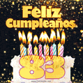 Tarjeta GIF de cumpleaños feliz de 83 años con torta y velas