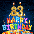 Best Happy 83rd Birthday Cake with Colorful Candles GIF