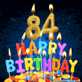 Best Happy 84th Birthday Cake with Colorful Candles GIF