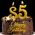 85 Birthday Chocolate Cake with Gold Glitter Number 85 Candles (GIF)