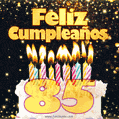 Tarjeta GIF de cumpleaños feliz de 85 años con torta y velas