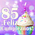 GIF para cumpleaños de 85 con pastel de cumpleaños y los mejores deseos