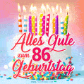 Alles Gute zum 86. Geburtstag! Schöne Geburtstagstorte animierte GIF.