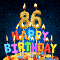 Best Happy 86th Birthday Cake with Colorful Candles GIF