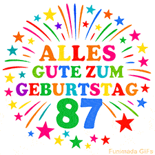 Bunte 'Alles Gute zum Geburtstag' Animation für den 87. Geburtstag mit Sternen und bunten Farben
