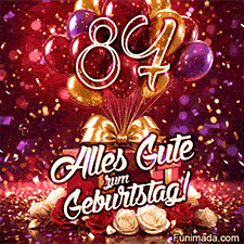 Bunte Ballons Geschenke und blühende Rosen betonen die goldene Zahl 87 mit Alles Gute zum Geburtstag und Konfetti auf festlichem Hintergrund