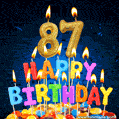 Best Happy 87th Birthday Cake with Colorful Candles GIF