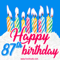 Animated Happy 87th Birthday Card with Cake and Lit Candles