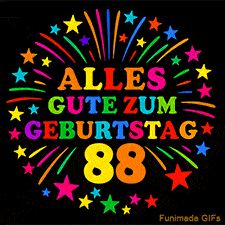 Animiertes GIF 'Alles Gute zum Geburtstag 88 mit bunten Buchstaben und leuchtenden Sternen