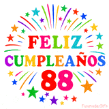 Imagen animada para felicitar los 88 años con letras de colores y diseño festivo.