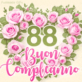 GIF per il 88° compleanno con un cuore di rose rosa e scritta elegante