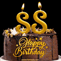 88 Birthday Chocolate Cake with Gold Glitter Number 88 Candles (GIF)