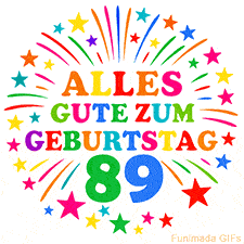 Bunte 'Alles Gute zum Geburtstag' Animation für den 89. Geburtstag mit Sternen und bunten Farben