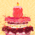 Hand Drawn 8th Birthday Cake Greeting Card (Animated Loop GIF)