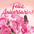 Lindas rosas e borboletas - 8 anos de feliz aniversário GIF