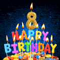 Best Happy 8th Birthday Cake with Colorful Candles GIF