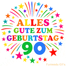 Bunte 'Alles Gute zum Geburtstag' Animation für den 90. Geburtstag mit Sternen und bunten Farben