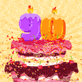Hand Drawn 90th Birthday Cake Greeting Card (Animated Loop GIF)