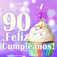 GIF para cumpleaños de 90 con pastel de cumpleaños y los mejores deseos