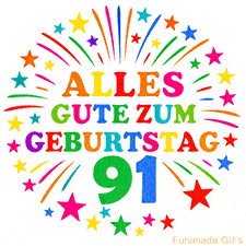 Bunte 'Alles Gute zum Geburtstag' Animation für den 91. Geburtstag mit Sternen und bunten Farben