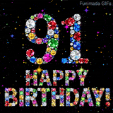 The number 91 alongside the words Happy Birthday, crafted from shimmering multi-colored gemstones, shining against a pitch-black canvas with tiny color sparks.
