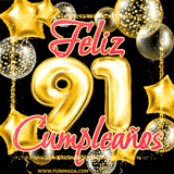 A large of balloons in various shapes, sizes, and colors with the words 'Happy Birthday' and a number 91