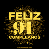 GIF animado con un diseño dorado, mostrando el número 91 rodeado de fuegos artificiales y luces que resaltan una atmósfera festiva y vibrante.