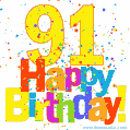 Festive and Colorful Happy 91st Birthday GIF Image