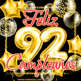 A large of balloons in various shapes, sizes, and colors with the words 'Happy Birthday' and a number 92