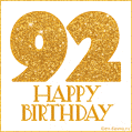 Gold Glitter 92nd Birthday GIF