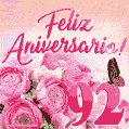 Lindas rosas e borboletas - 92 anos de feliz aniversário GIF