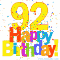 Festive and Colorful Happy 92nd Birthday GIF Image