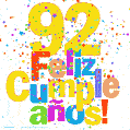 Imagen GIF festiva y colorida de feliz cumpleaños número 92