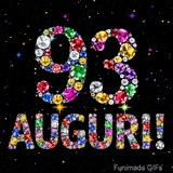 Su uno sfondo scuro, il numero 93 e la parola Auguri sono formati da diamanti multicolori, accompagnati da piccole stelle scintillanti.