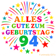 Bunte 'Alles Gute zum Geburtstag' Animation für den 94. Geburtstag mit Sternen und bunten Farben