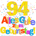 Festliches und farbenfrohes GIF-Bild zum 94. Geburtstag.