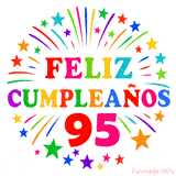 Imagen animada para felicitar los 95 años con letras de colores y diseño festivo.