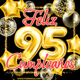 A large of balloons in various shapes, sizes, and colors with the words 'Happy Birthday' and a number 95