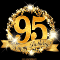 Happy 95th Birthday Anniversary Card, Gold Glitter and Sparkles