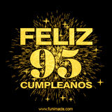 GIF animado con un diseño dorado, mostrando el número 95 rodeado de fuegos artificiales y luces que resaltan una atmósfera festiva y vibrante.