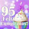 GIF para cumpleaños de 95 con pastel de cumpleaños y los mejores deseos