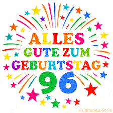 Bunte 'Alles Gute zum Geburtstag' Animation für den 96. Geburtstag mit Sternen und bunten Farben