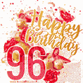 Flowers, strawberry and animated confetti celebration cake for 96th birthday