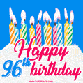 Animated Happy 96th Birthday Card with Cake and Lit Candles