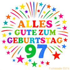 Bunte 'Alles Gute zum Geburtstag' Animation für den 97. Geburtstag mit Sternen und bunten Farben
