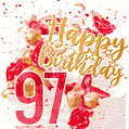 Flowers, strawberry and animated confetti celebration cake for 97th birthday