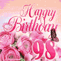 Beautiful Roses & Butterflies - 98 Years Happy Birthday Card for Her