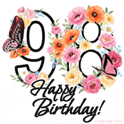 A floral 98th birthday animated greeting card. The number '98' is surrounded by animated flowers and butterflies, creating a beautiful and cheerful way to celebrate the milestone.